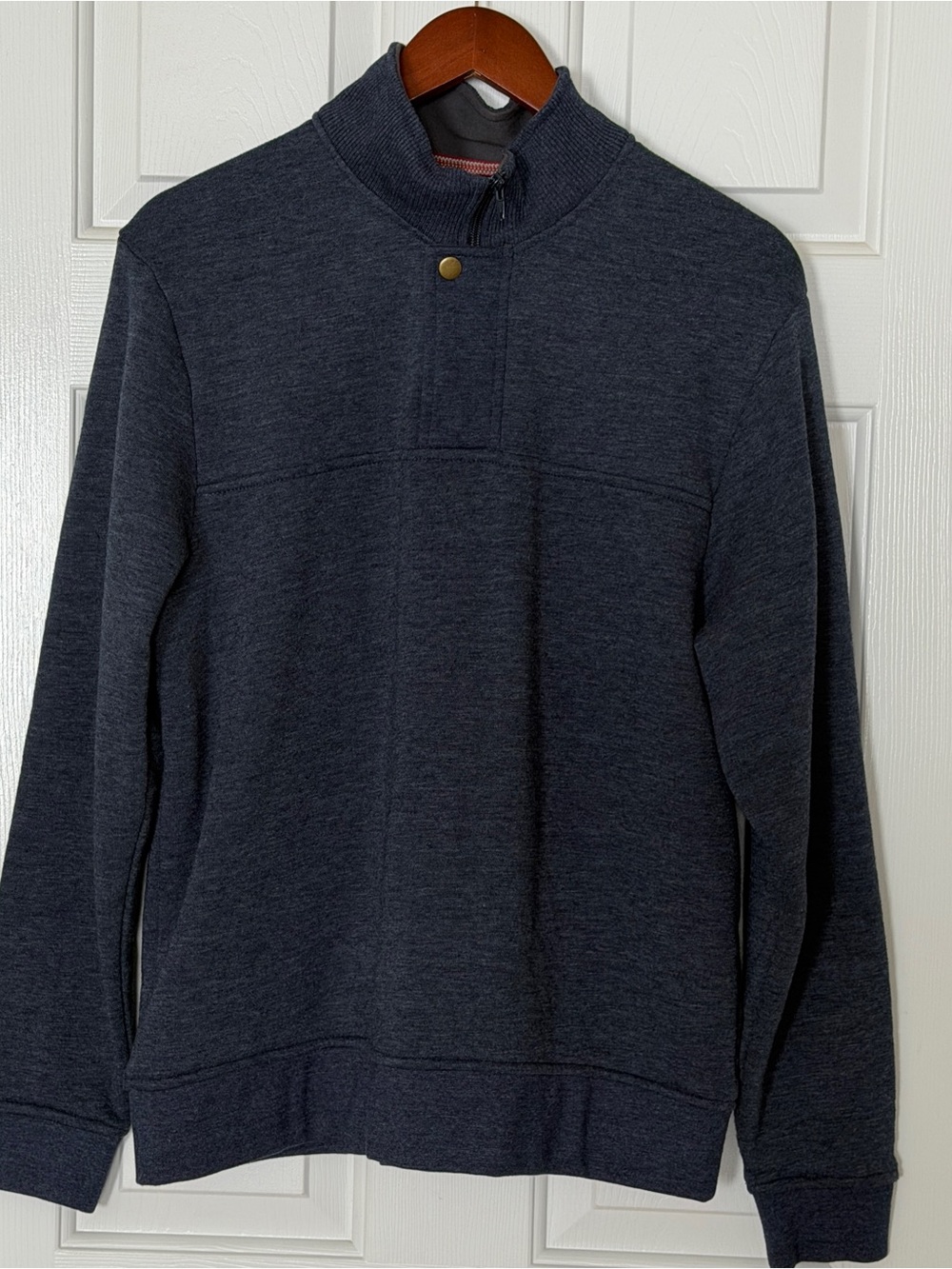 Orvis Men’s Medium Fleece Lined Pullover Sweatshirt Blue Snap Neck Casual